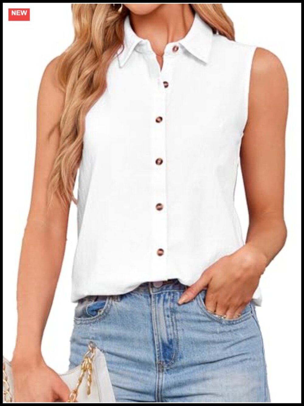 Cotton Linen Sleeveless Button Down Shirt Collared V Neck Tank Top